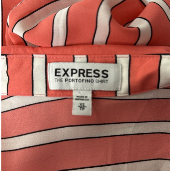 Express Shirt Womens XS Orange White Stripe Portofino Office Casual Versatile - Picture 7 of 8